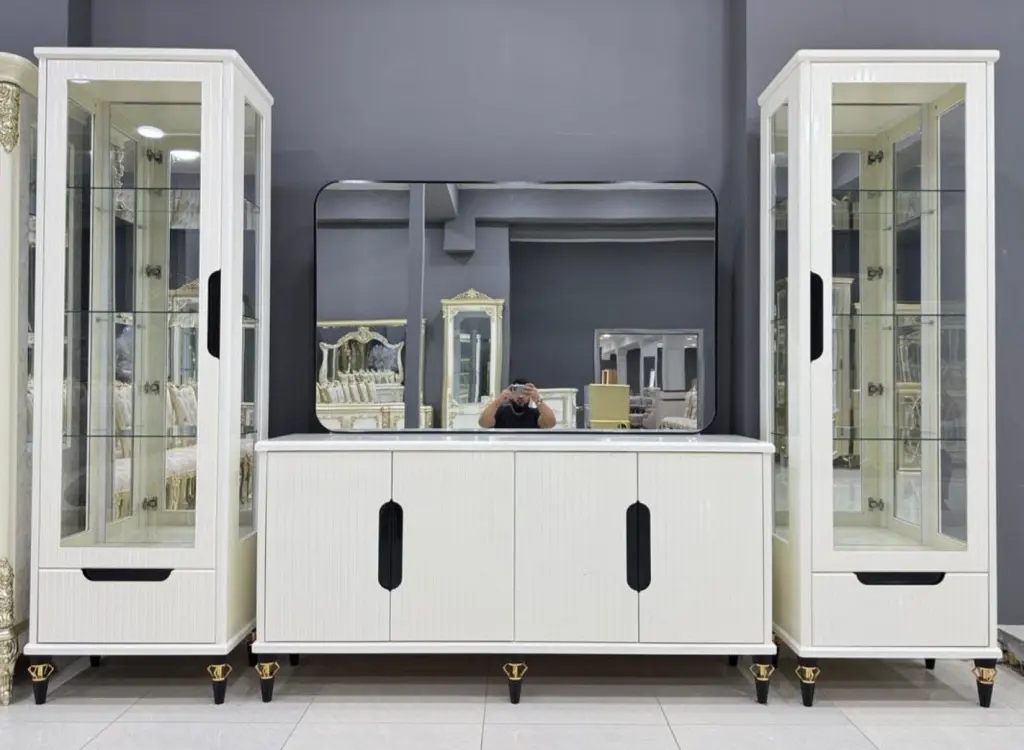 Modern Premium Mehmonxona Mebeli | Bufet + 2 Vitrina + Oyna