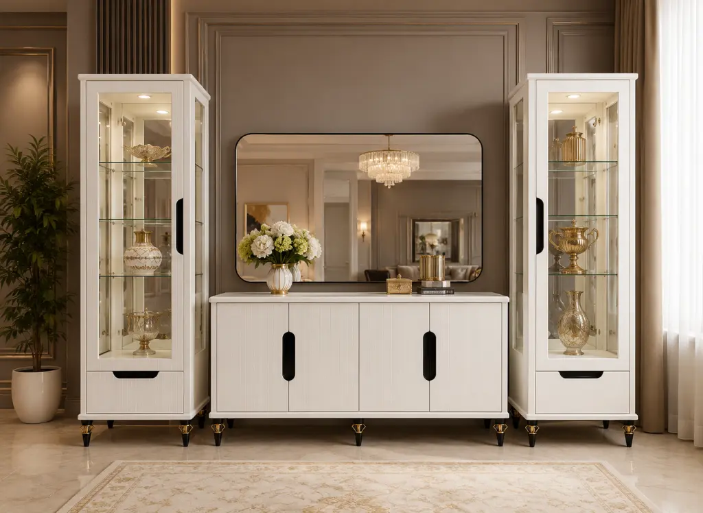 Modern Premium Mehmonxona Mebeli | Bufet + 2 Vitrina + Oyna