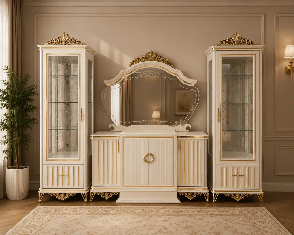 Premium Klassik Mehmonxona Mebeli | Vitrina + Bufet + Oyna