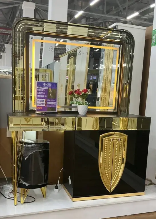Royal Black Gold Bedroom Set | Karavot + Oynali Shkaf + LED Pardoz Stoli + Tumba