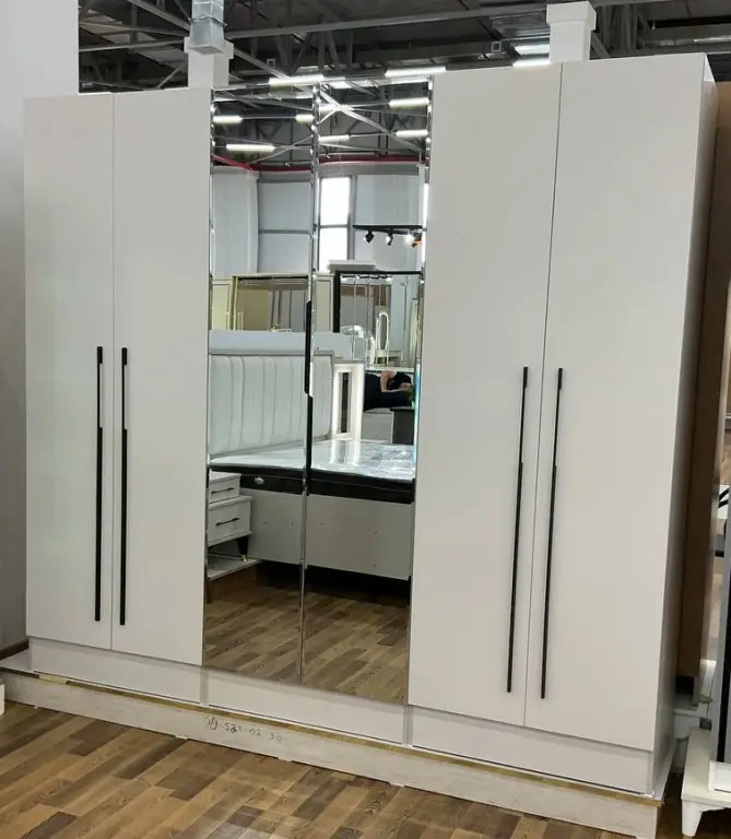 Modern White Bedroom Set | Karavot + Shkaf + LED Pardoz Stoli + Tumba